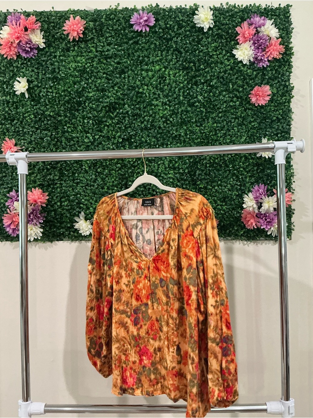 Vici Floral Tie-Dye Long Sleeve Blouse in Mustard and Red